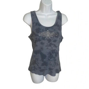 Y2K Vintage-Inspired Gray Blue Embellished Tank Top by Green Source XL Cotton